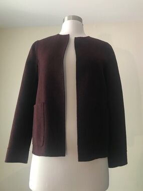 Massimo Dutti Short Handmade Lana Maroon Wool Blend Patch Pockets Jacket Coat XS